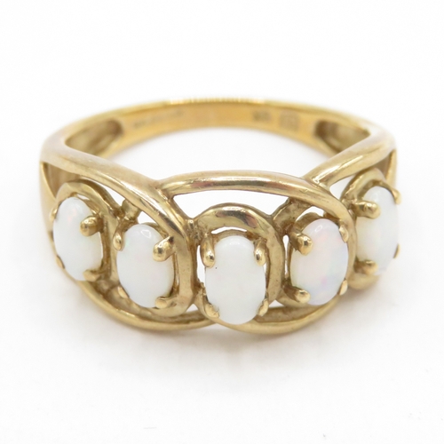 164 - 9ct gold opal five-stone ring (2.6g) Size N