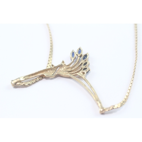 121 - 9ct gold marquise cut sapphire diamond necklace (6.4g)