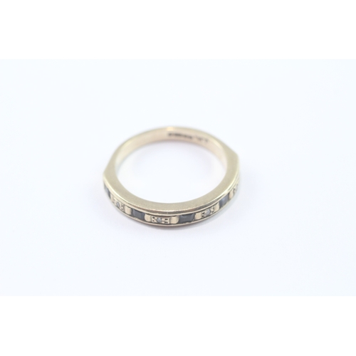 135 - 9ct gold diamond sapphire half eternity ring (2.7g) Size M