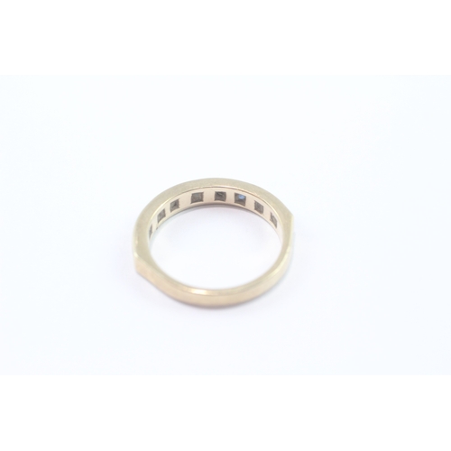 135 - 9ct gold diamond sapphire half eternity ring (2.7g) Size M