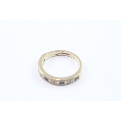 135 - 9ct gold diamond sapphire half eternity ring (2.7g) Size M