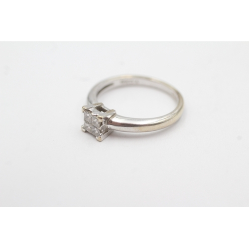 166 - 18ct white gold diamond princess cut invisible set ring (3.2g) Size K