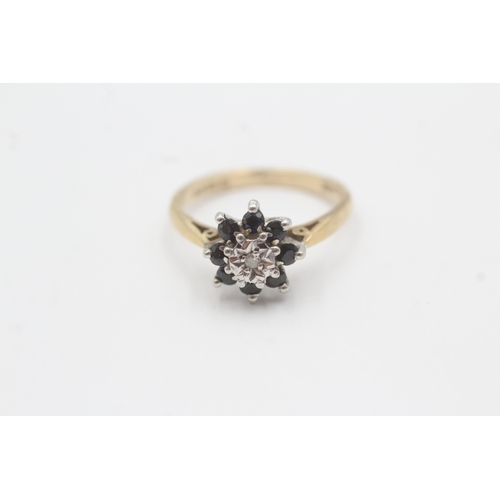 175 - 9ct gold sapphire diamond cluster ring (2.6g) Size N