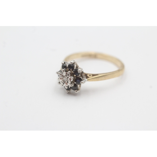 175 - 9ct gold sapphire diamond cluster ring (2.6g) Size N