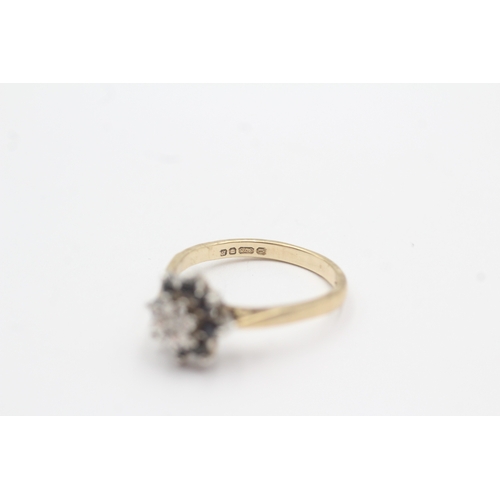 175 - 9ct gold sapphire diamond cluster ring (2.6g) Size N