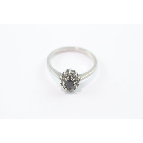 199 - 9ct white gold sapphire diamond halo cluster ring (1.7g) Size K