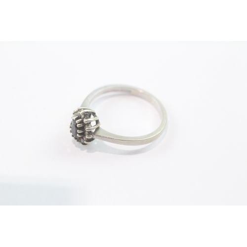 199 - 9ct white gold sapphire diamond halo cluster ring (1.7g) Size K