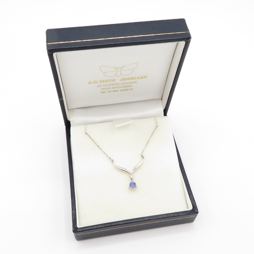 1 - 9ct white gold tanzanite and diamond necklace (1.5g)