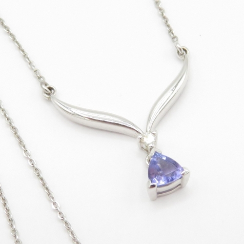 1 - 9ct white gold tanzanite and diamond necklace (1.5g)