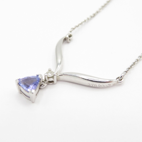 1 - 9ct white gold tanzanite and diamond necklace (1.5g)