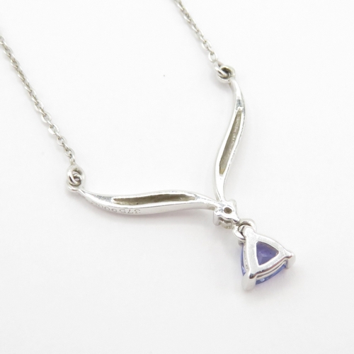 1 - 9ct white gold tanzanite and diamond necklace (1.5g)