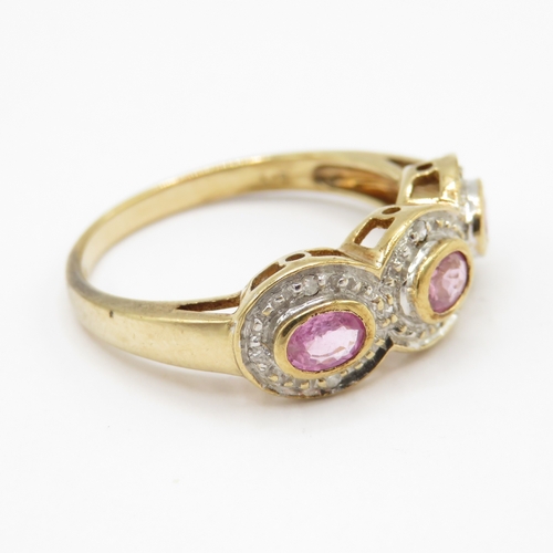 10 - 9ct gold pink sapphire and diamond dress ring  (2.64g) Size O