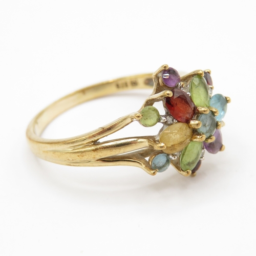 26 - 9ct gold multi gemstone dress ring inc diamond, amethyst, peridot, citrine and blue topaz (3.1g) Siz... 