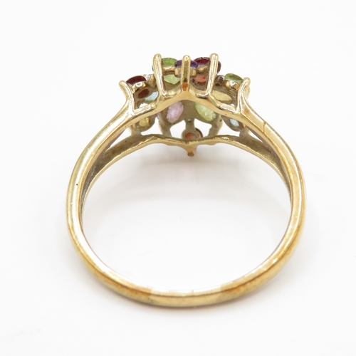 26 - 9ct gold multi gemstone dress ring inc diamond, amethyst, peridot, citrine and blue topaz (3.1g) Siz... 