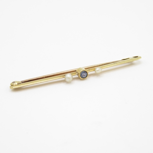 28 - 15ct gold art deco pearl and sapphire brooch (1.6g)