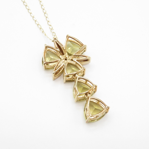 35 - 9ct gold citrine and diamond chunky drop pendant on chain (10g)