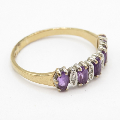 62 - 9ct gold amethyst and diamond half eternity ring (1.4g) Size L