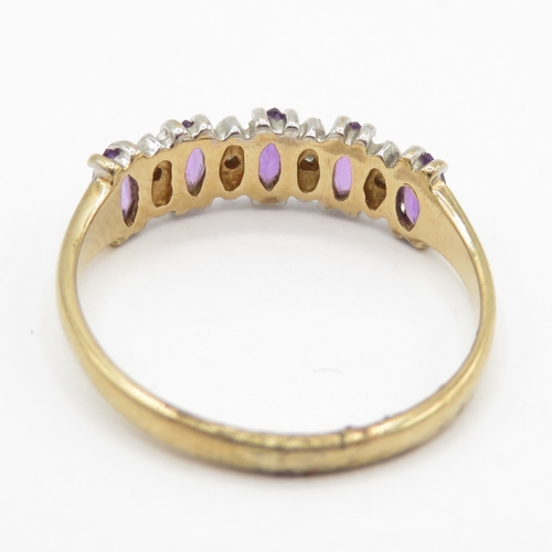 62 - 9ct gold amethyst and diamond half eternity ring (1.4g) Size L
