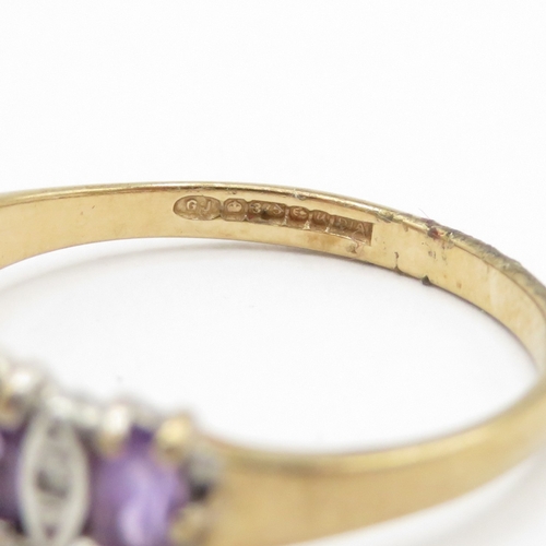 62 - 9ct gold amethyst and diamond half eternity ring (1.4g) Size L