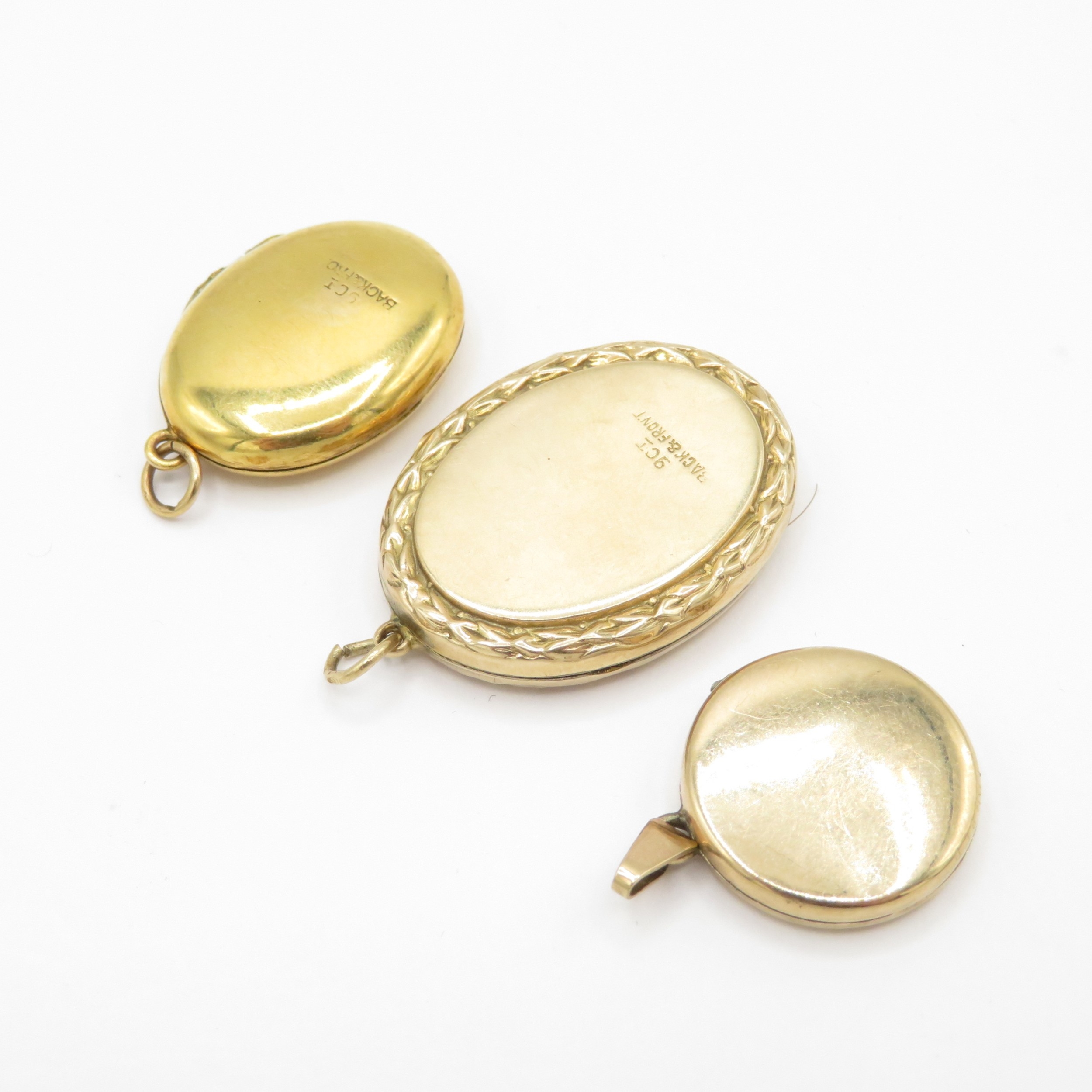 3 x 9ct gold back and front lockets (10.3g)