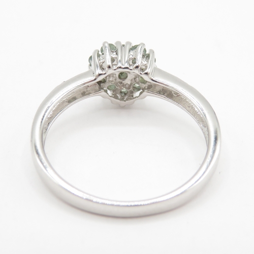 79 - 9ct white gold green spinel heart cluster ring (2.7g) Size N 1/2