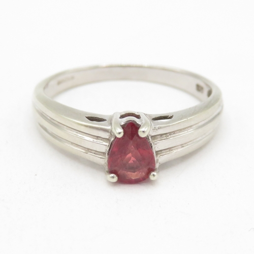 103 - 9ct white gold ruby solitaire ring  (2.5g) Size O