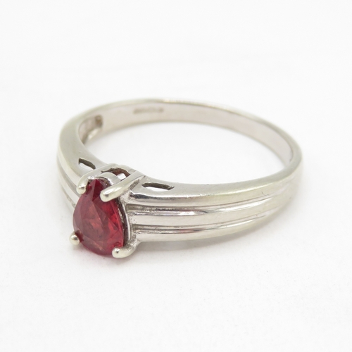 103 - 9ct white gold ruby solitaire ring  (2.5g) Size O