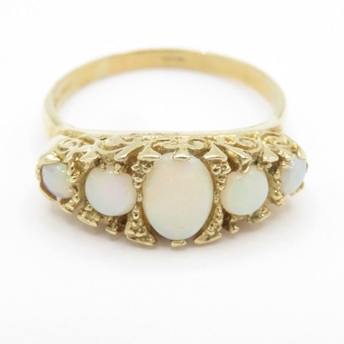 123 - 9ct gold opal five stone ring (3.6g) Size P 1/2