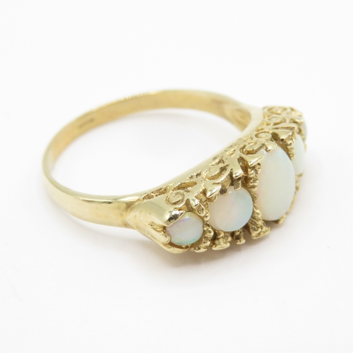 123 - 9ct gold opal five stone ring (3.6g) Size P 1/2
