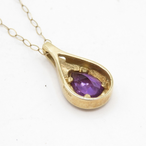 131 - 9ct gold amethyst earrings and necklace set  (4.3g)