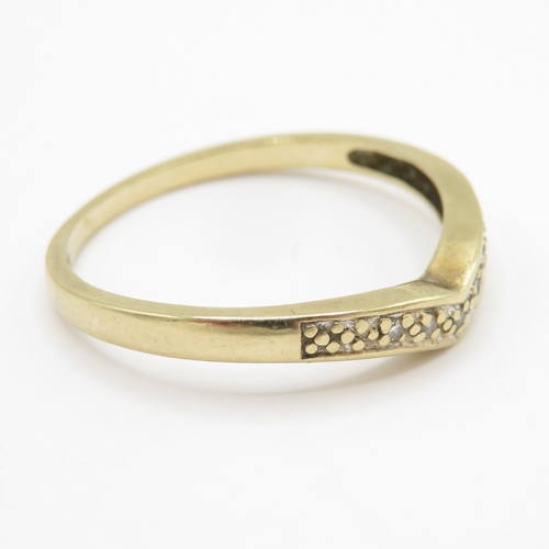 142 - 9ct gold diamond wishbone ring  (1.8g) Size R 1/2