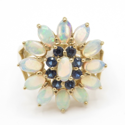 165 - 9ct gold opal and sapphire dress ring Size N (5g)