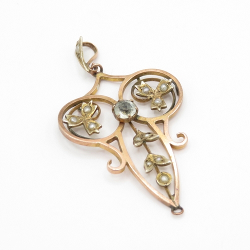 167 - 9ct gold split pearl lavallier pendant (3.1g)