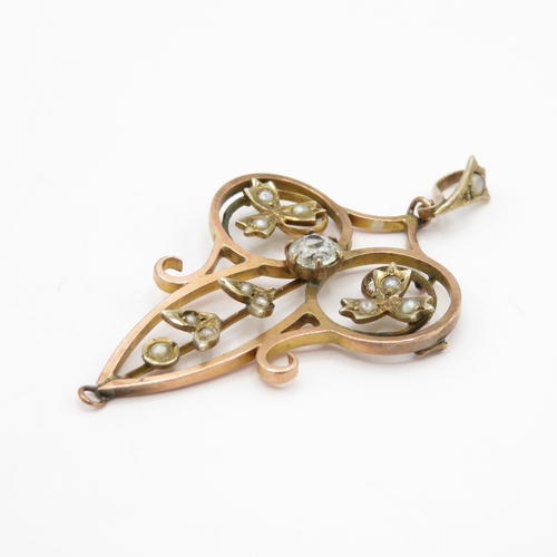 167 - 9ct gold split pearl lavallier pendant (3.1g)