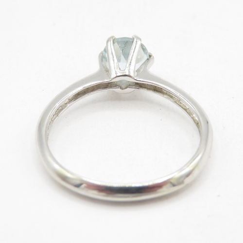 45 - 9ct white gold aquamarine solitaire ring  (2.2g) Size N