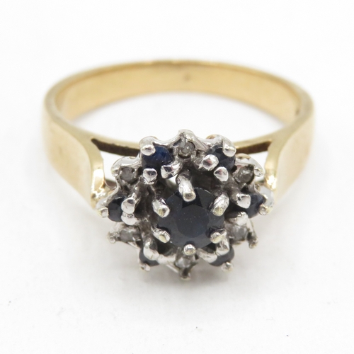 47 - 9ct gold diamond and sapphire halo ring  (4g) Size O
