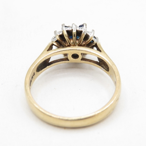 47 - 9ct gold diamond and sapphire halo ring  (4g) Size O