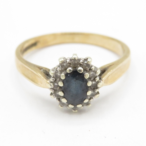 57 - 9ct gold diamond and sapphire halo ring (2.8g) Size P 1/2