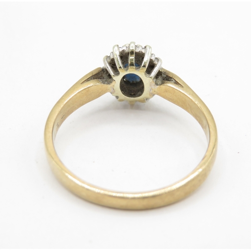57 - 9ct gold diamond and sapphire halo ring (2.8g) Size P 1/2