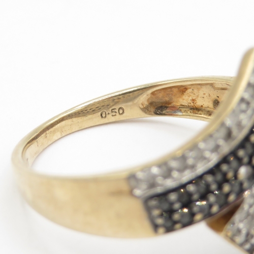 62 - 9ct gold diamond and black moissanite wrap ring - stone missing (2.8g) Size P