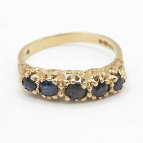 94 - 9ct gold sapphire five stone ring  (2.3g) Size N
