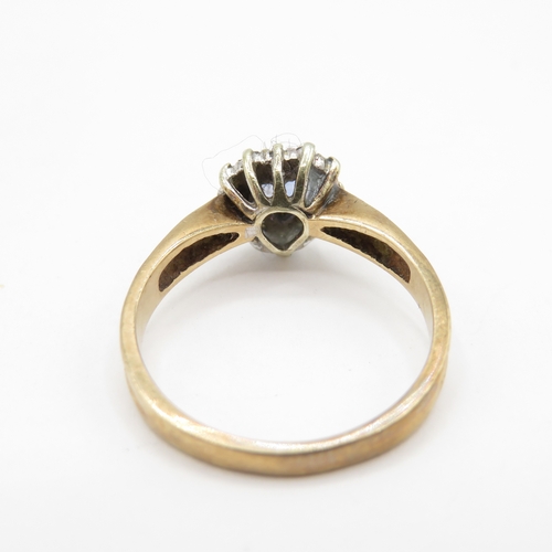 99 - 9ct gold sapphire and moissanite heart halo ring  (2.7g) Size N