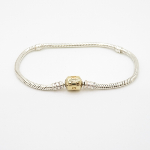 235 - Authentic Pandora Silver Bracelet with Solid 14K Gold Clasp - Boxed - Excellent Condition - 14.3g
