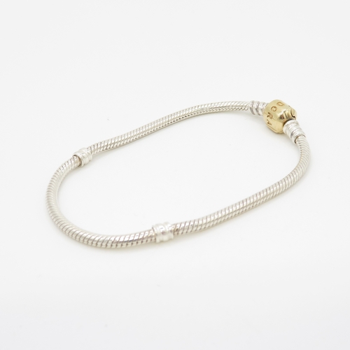 235 - Authentic Pandora Silver Bracelet with Solid 14K Gold Clasp - Boxed - Excellent Condition - 14.3g