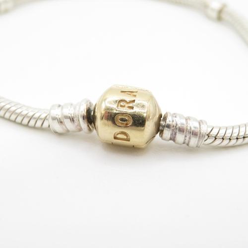 235 - Authentic Pandora Silver Bracelet with Solid 14K Gold Clasp - Boxed - Excellent Condition - 14.3g