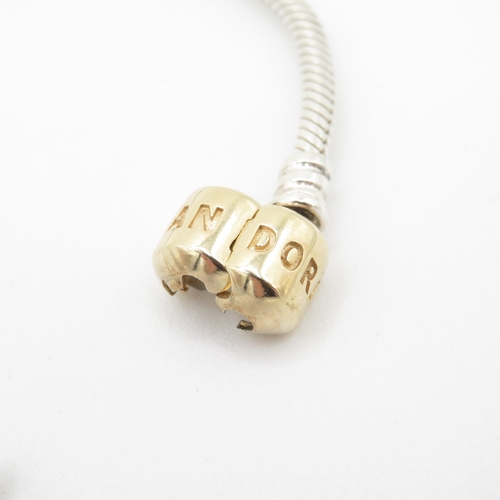 235 - Authentic Pandora Silver Bracelet with Solid 14K Gold Clasp - Boxed - Excellent Condition - 14.3g