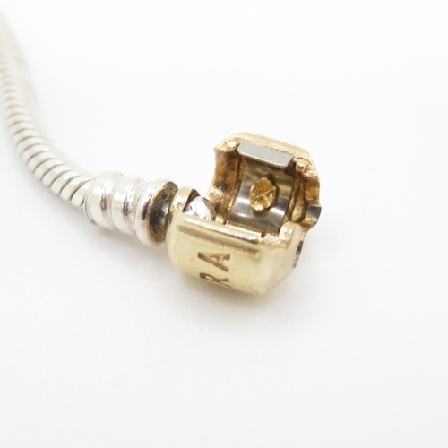 235 - Authentic Pandora Silver Bracelet with Solid 14K Gold Clasp - Boxed - Excellent Condition - 14.3g