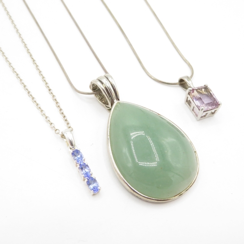 186 - Collection of Sterling Silver Necklaces inc Gemstone - 14.3g