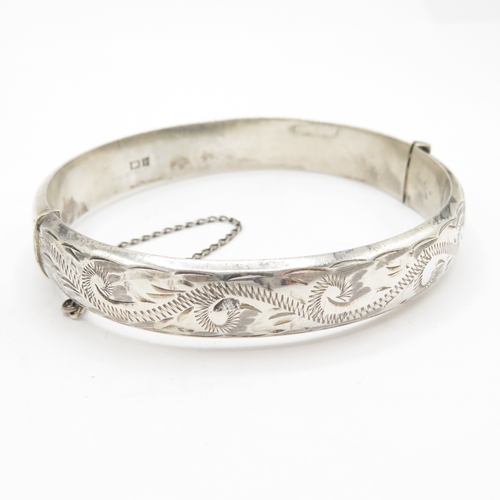 189 - Sterling Silver 925 Bangle with Safety Chain - 13.3g