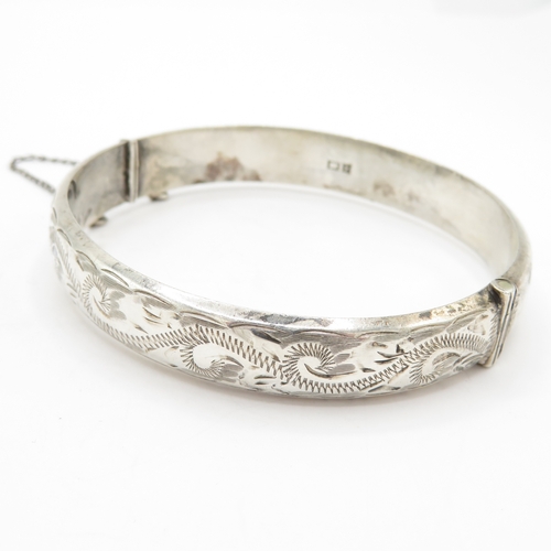 189 - Sterling Silver 925 Bangle with Safety Chain - 13.3g